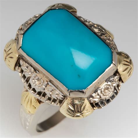 Antique Turquoise Cocktail Ring K White Gold Antique Turquoise