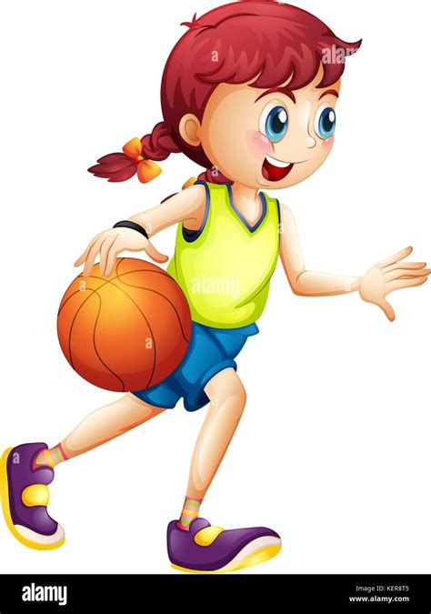 Illustration Of A Young Girl Playing Basketball On A White Background