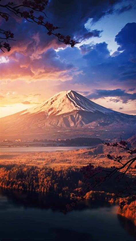 Mountain Volcano Sunset View Iphone Wallpapers
