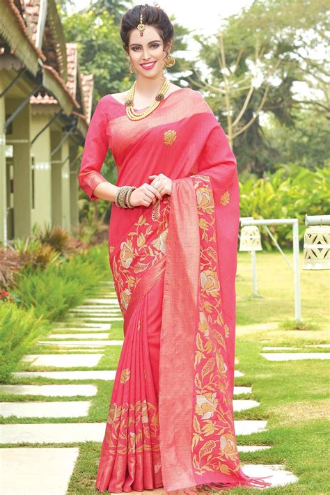 Pink Tussar Silk Saree Samyakk Saree Tussarsilk India