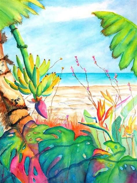 Original Tropical Garden Watercolor Painting 18x24 Large Wall Art