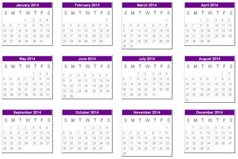 Printable Yearly Calendar 2014 Printable Hub