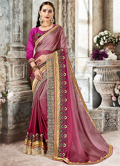 Buy Mauve N Pink Art Silk Saree Embroidered Sari Online Shopping