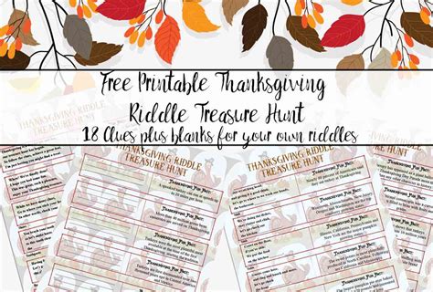 Free printable summer scavenger hunt lists & treasure hunt clues for outdoor, nature, camping, beach or anytime kids, tweens & teens say i'm bored! Free Printable Thanksgiving Riddle Treasure Hunt: 18 Mix ...