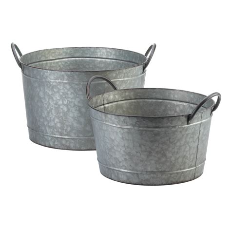 Galvanized flower plant pots with handles 4 inch set of 3. GALVANIZED BUCKET PLANTER DUO | Galvanized buckets, Large outdoor planters, Metal planters