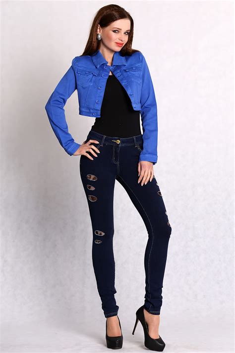 3616 2 Jeans Jacket Buttoned Short Blue