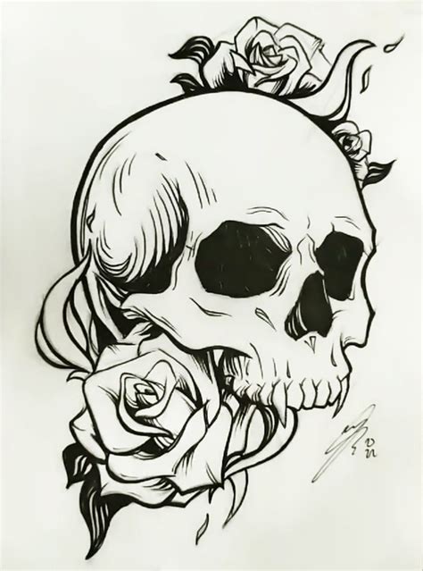 Skull And Rose Drawing Skull Drawing Sketches Skull Sketch Skull Art