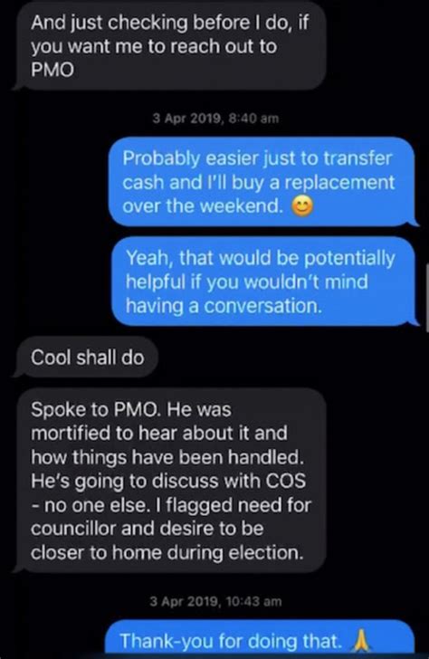 Brittany Higgins Texts From Scott Morrison Staffer Suggest Pms Office