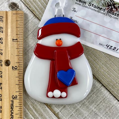 Glass Snowman Ornament Fused Glass Christmas Ornament Etsy