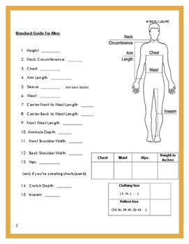 Personal Body Measurement Guide Chart For Sewing By The Fcs Shoppe