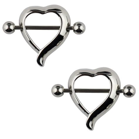 2pc Heart Nipple Ring Piercing Barbell Shield Bar Rings Stainless Steel