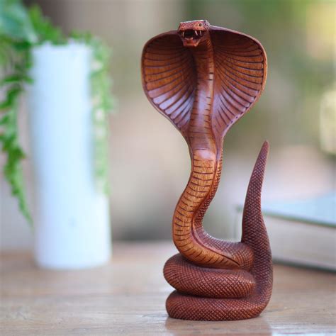 Hand Carved Cobra Sculpture From Bali Artisan About To Strike Novica