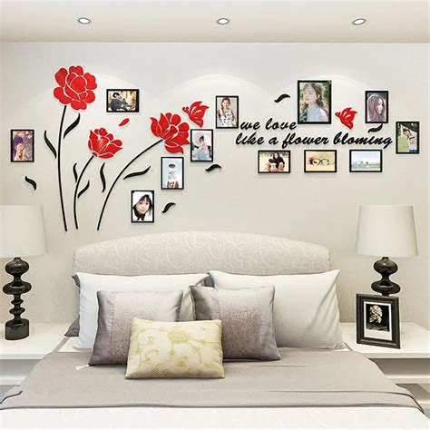 Diy Acrylic Wall Stickers Photo Frame Home Decor Bedroom Poster Decals Mural Art Cartoon Flower