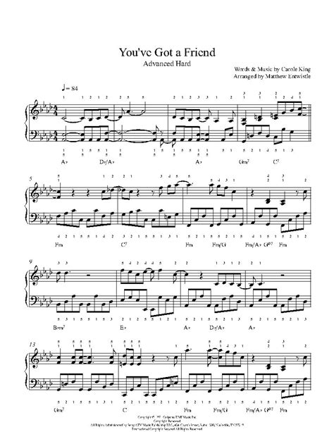 You Ve Got A Friend By Carole King Piano Sheet Music Advanced Level Piano Sheet Music Sheet