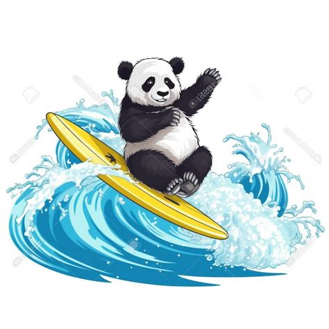 Premium Ai Image Panda Bear Surfing On A Wave With His Arms Up