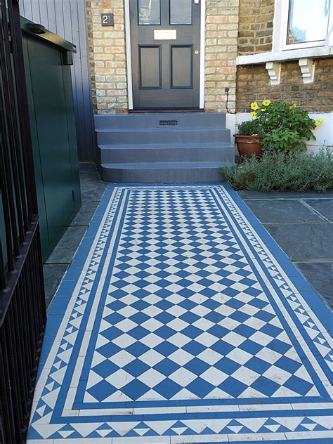 Blue And White Victorian Mosaic Tile Path Slate Paving Yellow Brick