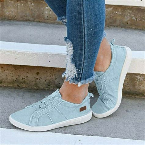Women Ladies Slip On Canvas Flat Trainers Casual Loafers