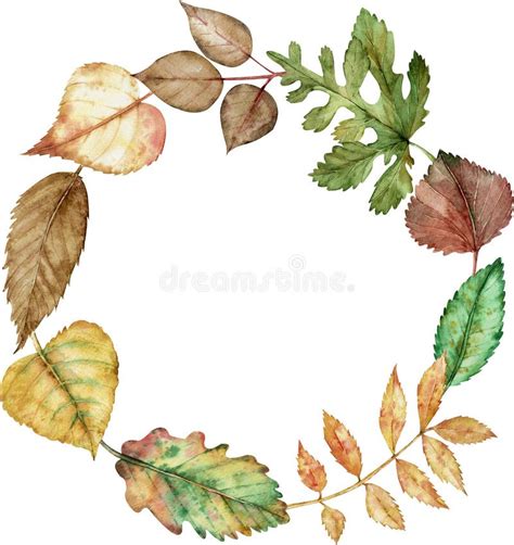 Autumn Seasonal Watercolor Circle Frame With Falling Leaves Botanical