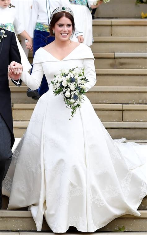 Buckingham palace releases details of princess beatrice's surprise wedding to edoardo mapelli mozzi, saying she wore a vintage dress and a tiara lent to her by her grandmother, queen princess beatrice and edoardo mapelli mozzi married in the royal chapel of all saints at royal lodge, windsor. Princess Eugenie wedding dress: Peter Pilotto and ...