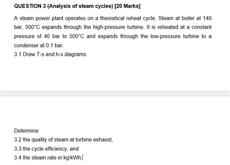 Solved QUESTION 3 Analysis Of Steam Cycles 20 Marks A Chegg Com