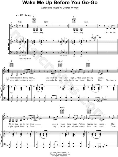 Wham Wake Me Up Before You Go Go Sheet Music In F Major Transposable Download And Print