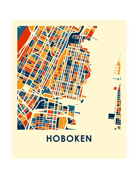 Hoboken Map Print Full Color Map Poster Etsy