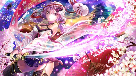 Vocaloid Yuzuki Yukari Long Hair Cherry Trees Flowers