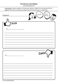 Pros Cons Worksheet By Learning Is Fun With Ms S Tpt