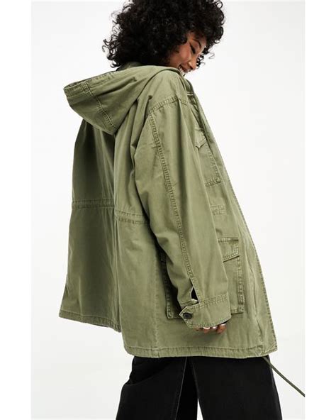 Asos Hooded Cotton Twill Parka In Green Lyst