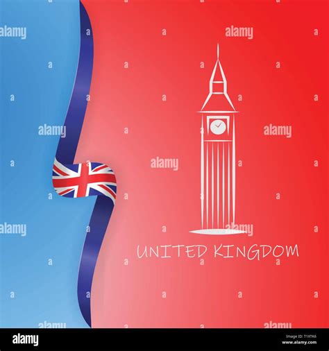 Great Britain Flag And Big Ben In London United Kingdom Flag Vector Illustration Stock Vector