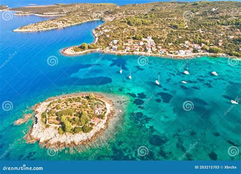 Korcula Island Aerial View Of Gradina Bay Sailing Cove On Island