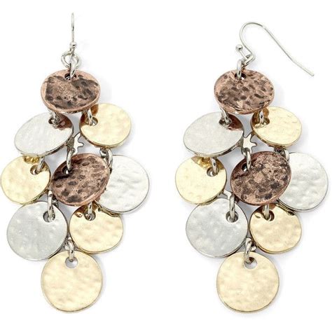 Bold Elements Tri Tone Hammered Disc Shaky Chandelier Earrings