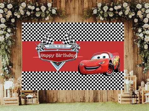 Car Racing Themed Backdrop Cartoon Cars Mobilization Birthday Etsy