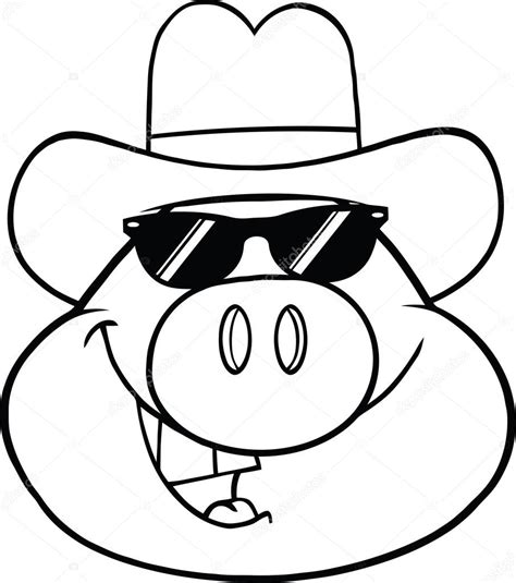 Dessin de tete de cochon a imprimer. Personnage de dessin animé tête de cochon noir et blanc ...