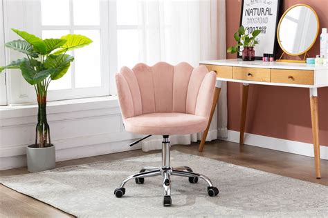 Simple cute pink computer desk chair yy female live chair special chair comfortable leather chair university student study. Modern Cute Desk Chair, Home Office Mid-Back Computer Chair, Petal-Shaped Velvet Armchair ...