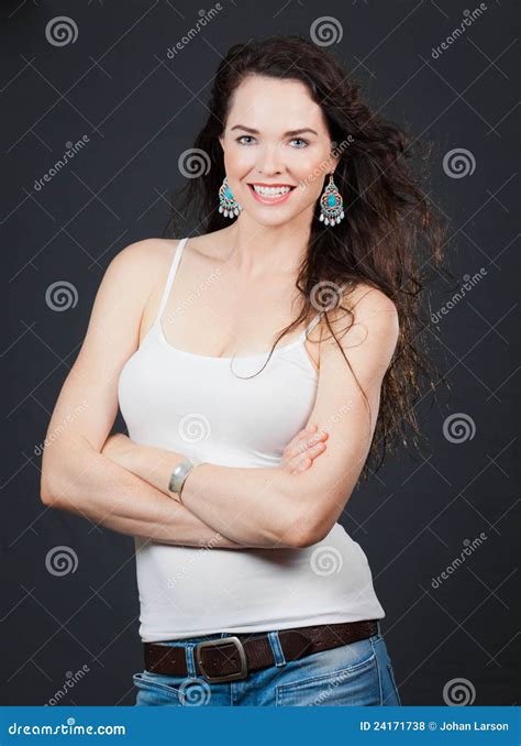 Beautiful Young Confident Woman Stock Photo Image Of Gray Cheerful