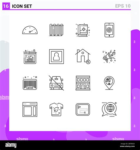 Set Of 16 Modern Ui Icons Symbols Signs For Bar No Mobile Book No