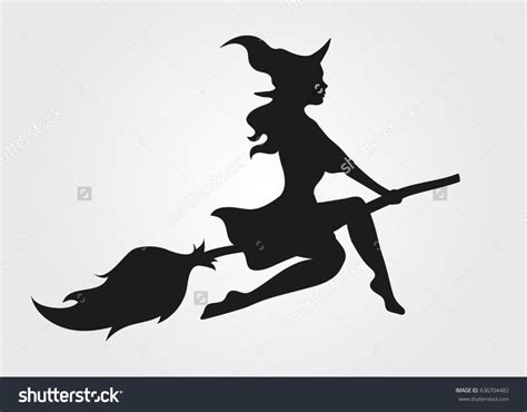 Black Silhouette Of A Beautiful Glamour Witch Flying On A Broomstick