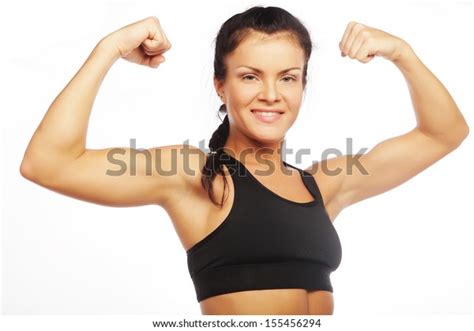 Young Sporty Woman Flexing Her Biceps Stock Photo Edit Now 155456294