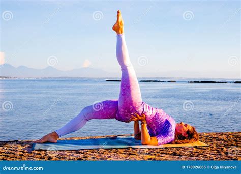 Outdoor Yoga Practice Attractive Woman Practicing Variation Of Setu