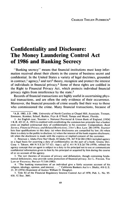 Supply of certain drugs, and alcohol prohibition in north america in the. Confidentiality and Disclosure: The Money Laundering ...