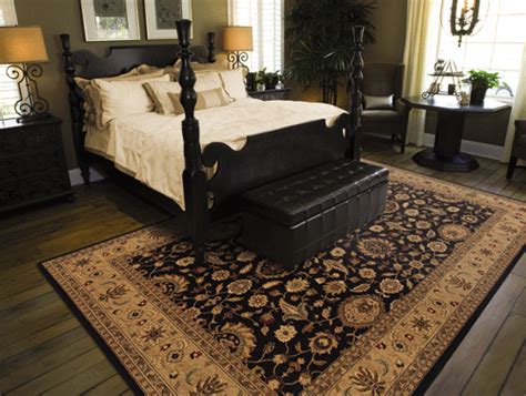 Under the bed with the bed centered on the rug. Bedroom Design Ideas - Oriental Rug As Bedroom Decor - www ...