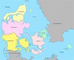 Dänemark Karte mit Regionen & Landkarten mit Provinzen