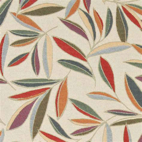 Red Orange Gold Green Blue Leaf Contemporary Upholstery Fabric By