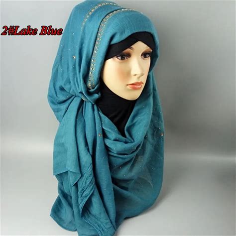 Mu Plain Voile Hot Drill Diamonds Muslim Long Scarf Colors In Stock New Style Islamic