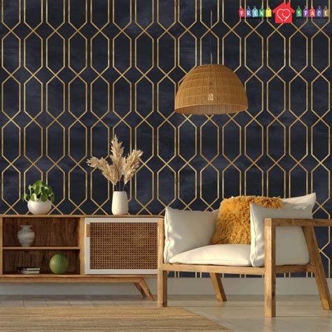 Black Gold Geometric Art Deco Wallpaper Toronto By Printmyspace