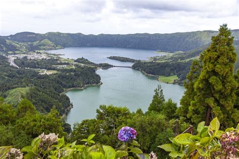 Lake Of Sete Cidades On Sao Miguel Island Azores Portugal Stock Photo