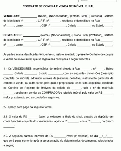 Modelo de Contrato de Compra e Venda de Imóvel Rural