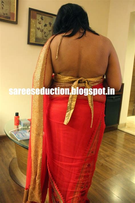 Saree Seduction Saree With Golden Backless Blouse Hot