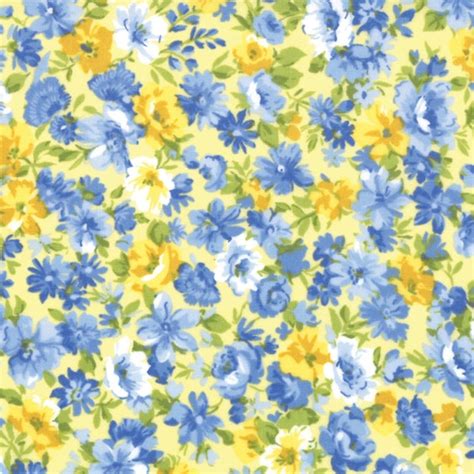 Blue Yellow Calico Shabby Quilt Fabric Moda Sky Blue Classic